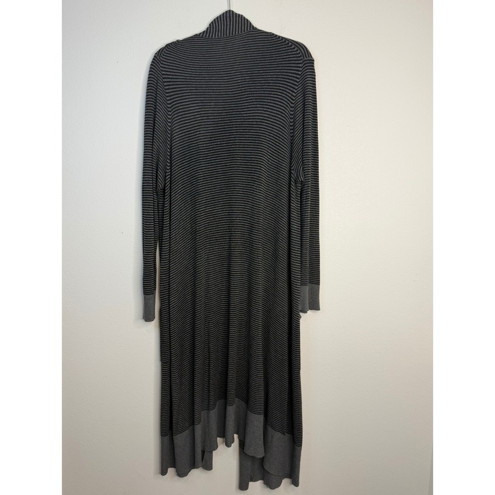 Eileen Fisher XL Striped Long Duster Cardigan Sweater Gray Black Italian Yarn - Picture 2 of 4